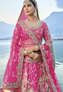 Embroidered Art Silk Lehenga in Pink