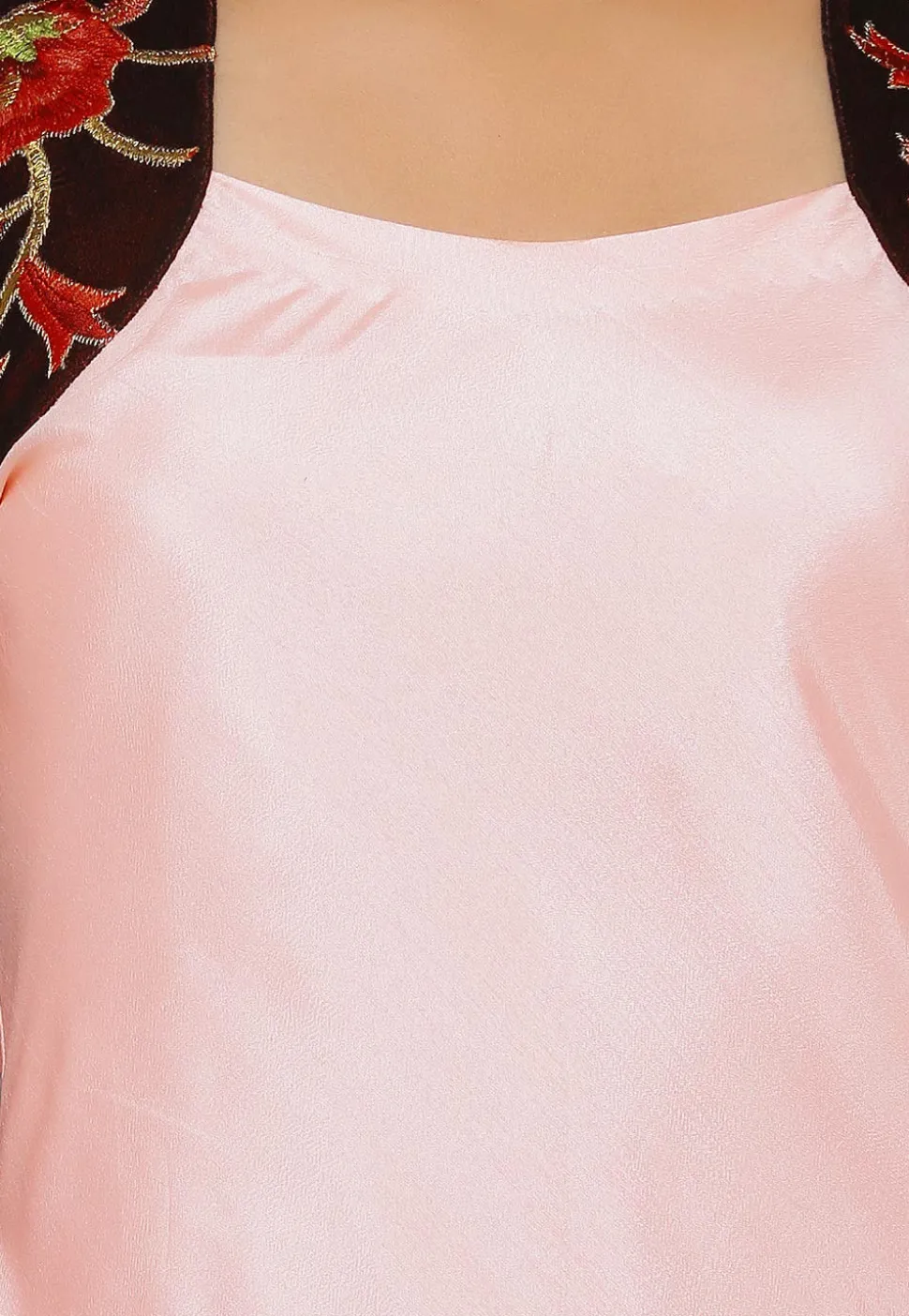 Embroidered Art Silk Maxi Dress in Peach