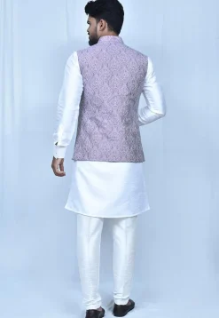 Embroidered Art Silk Nehru Jacket in Light Purple