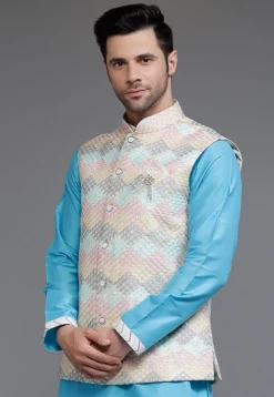 Embroidered Art Silk Nehru Jacket in Multicolor