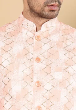 Embroidered Art Silk Nehru Jacket in Light Peach