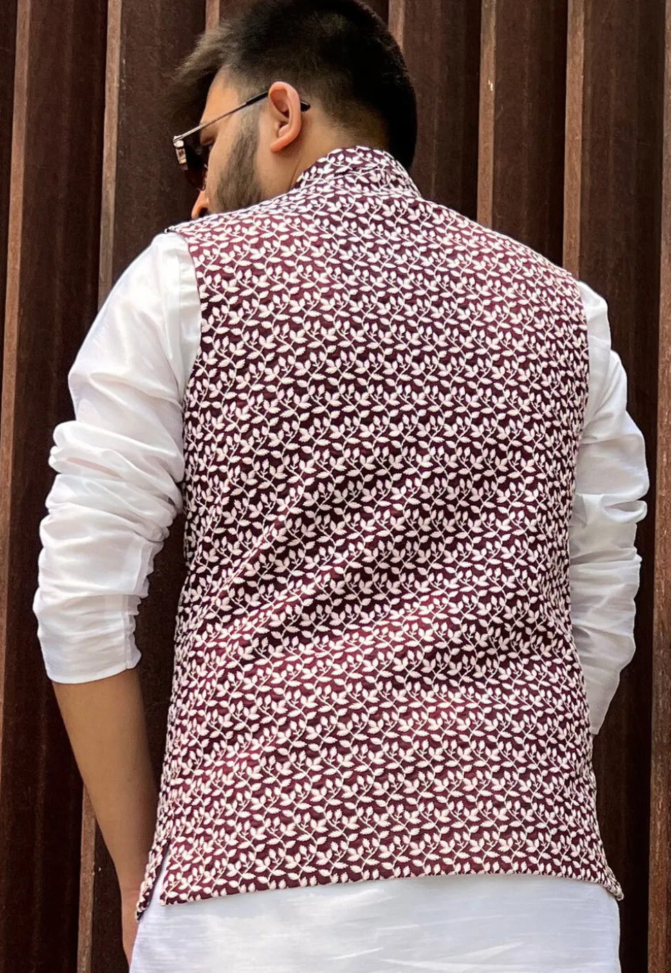 Embroidered Art Silk Nehru Jacket in Maroon