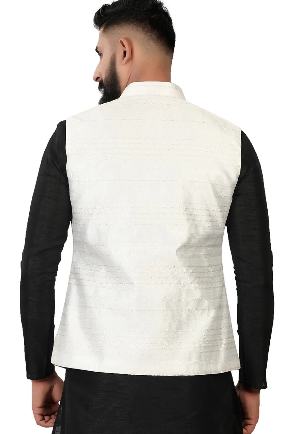 Embroidered Art Silk Nehru Jacket in Off White