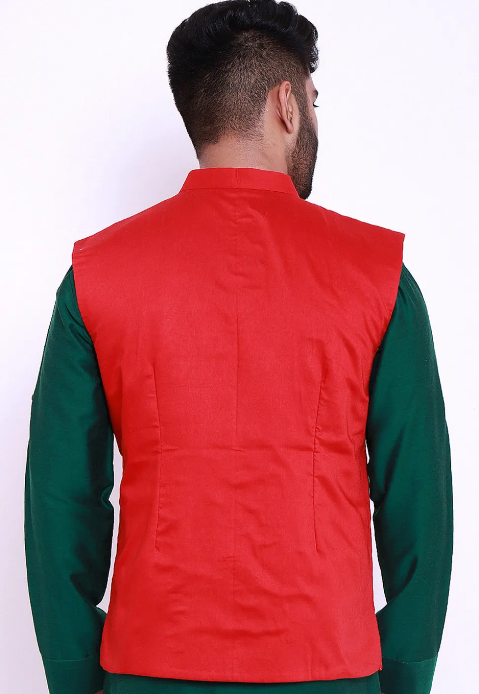 Embroidered Art Silk Nehru Jacket in Red