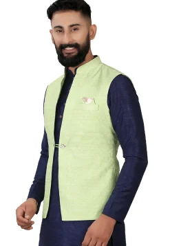 Embroidered Art Silk Nehru Jacket in Light Green