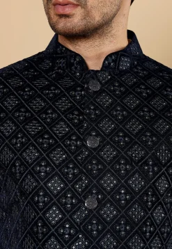 Embroidered Art Silk Nehru Jacket in Black