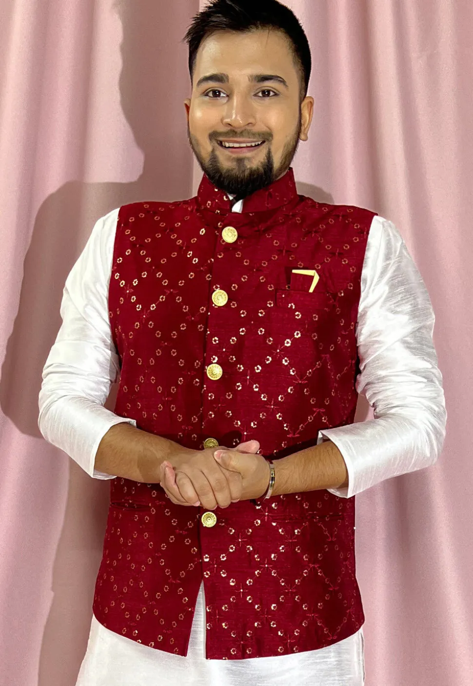 Embroidered Art Silk Nehru Jacket in Maroon