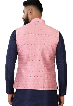 Embroidered Art Silk Nehru Jacket in Pink