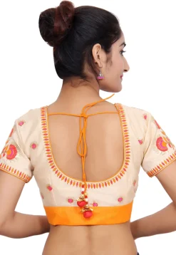 Embroidered Art Silk Padded Blouse in Off white