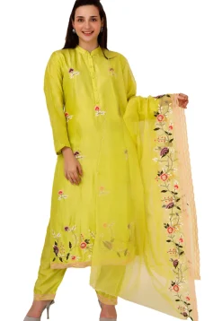 Embroidered Art Silk Pakistani Suit in Green
