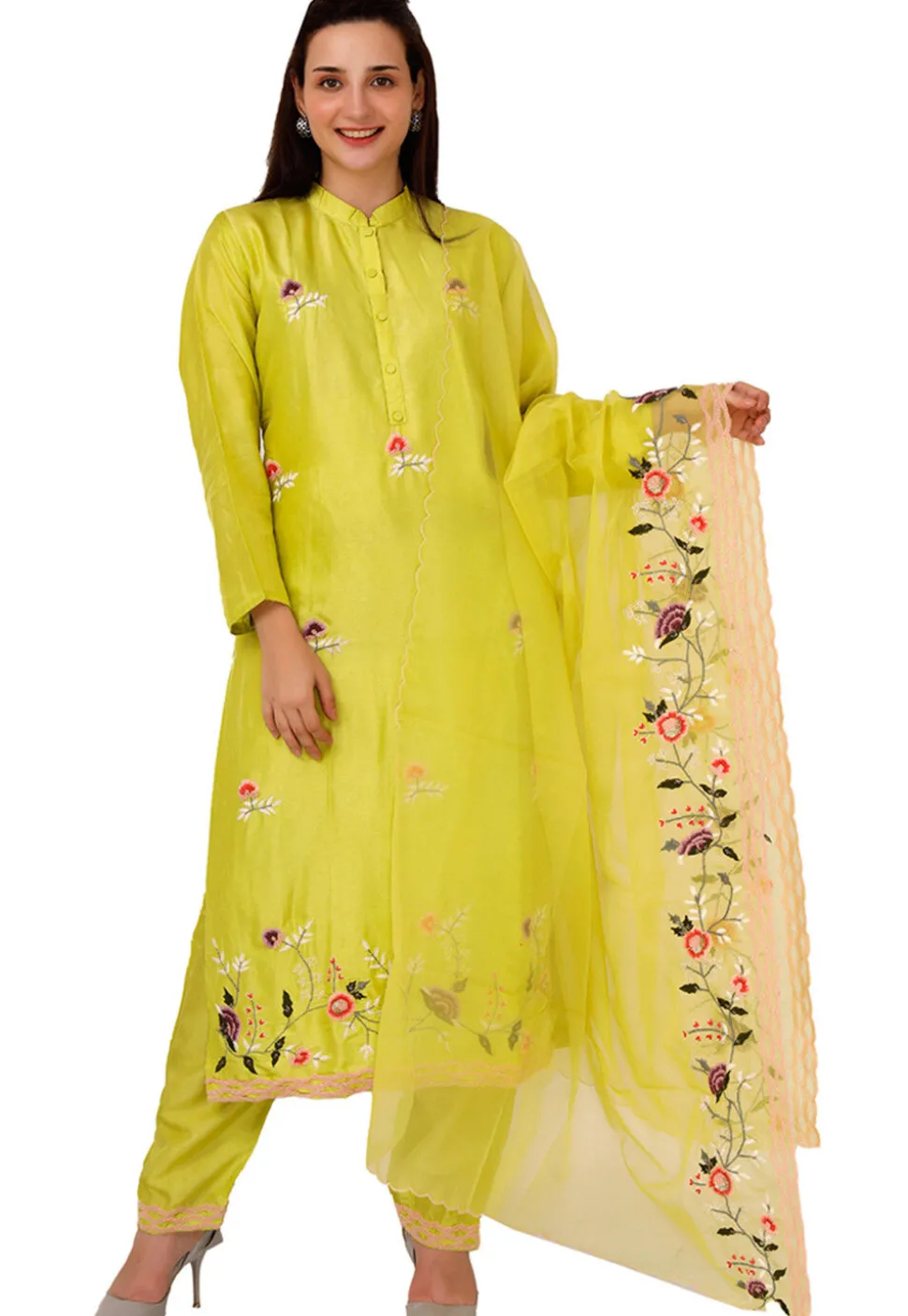Embroidered Art Silk Pakistani Suit in Green