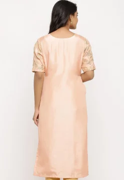 Embroidered Art Silk Pakistani Kurta in Old Rose
