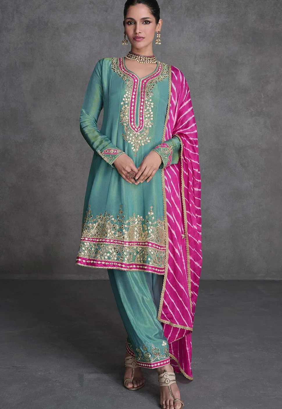 Embroidered Art Silk Pakistani Suit in Light Blue