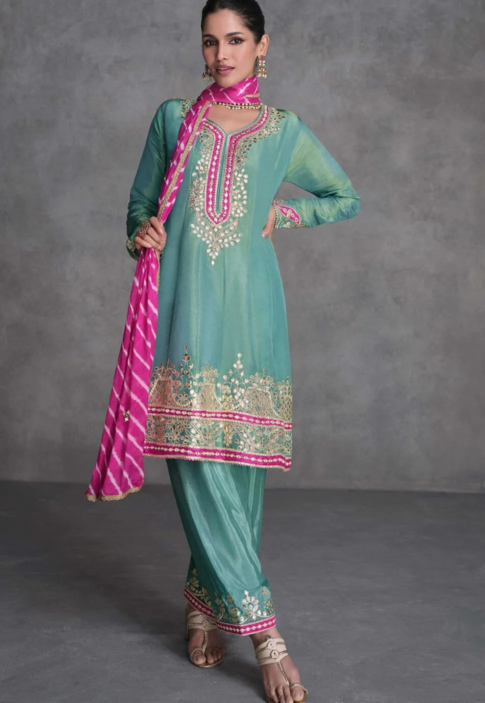 Embroidered Art Silk Pakistani Suit in Light Blue