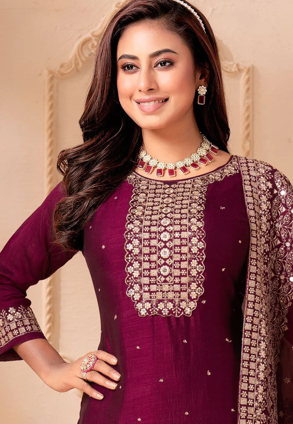 Embroidered Art Silk Pakistani Suit in Purple