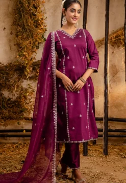 Embroidered Art Silk Pakistani Suit in Purple