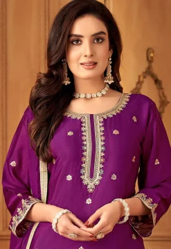 Embroidered Art Silk Pakistani Suit in Purple