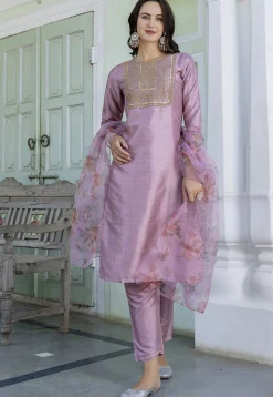 Embroidered Art Silk Pakistani Suit in Purple