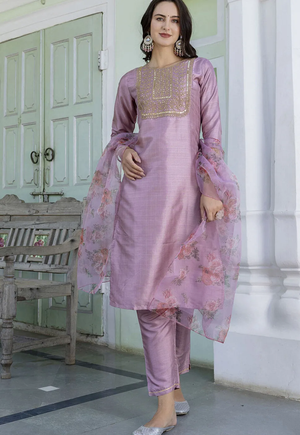 Embroidered Art Silk Pakistani Suit in Purple