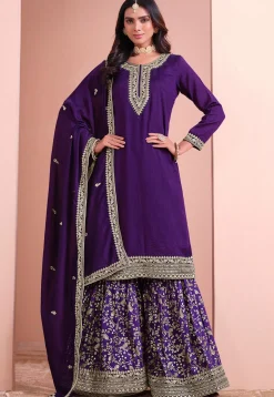 Embroidered Art Silk Pakistani Suit in Purple