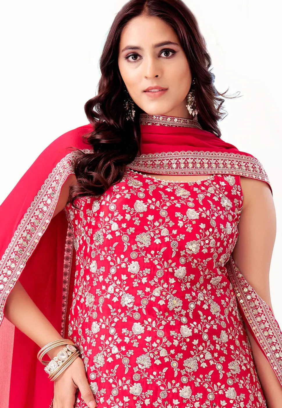 Embroidered Art Silk Pakistani Suit in Fuchsia