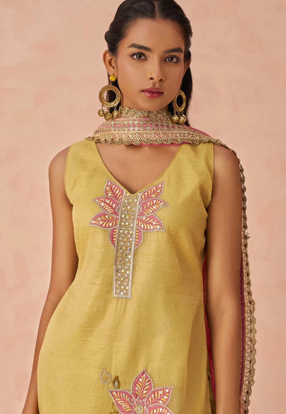 Embroidered Art Silk Pakistani Suit in Yellow