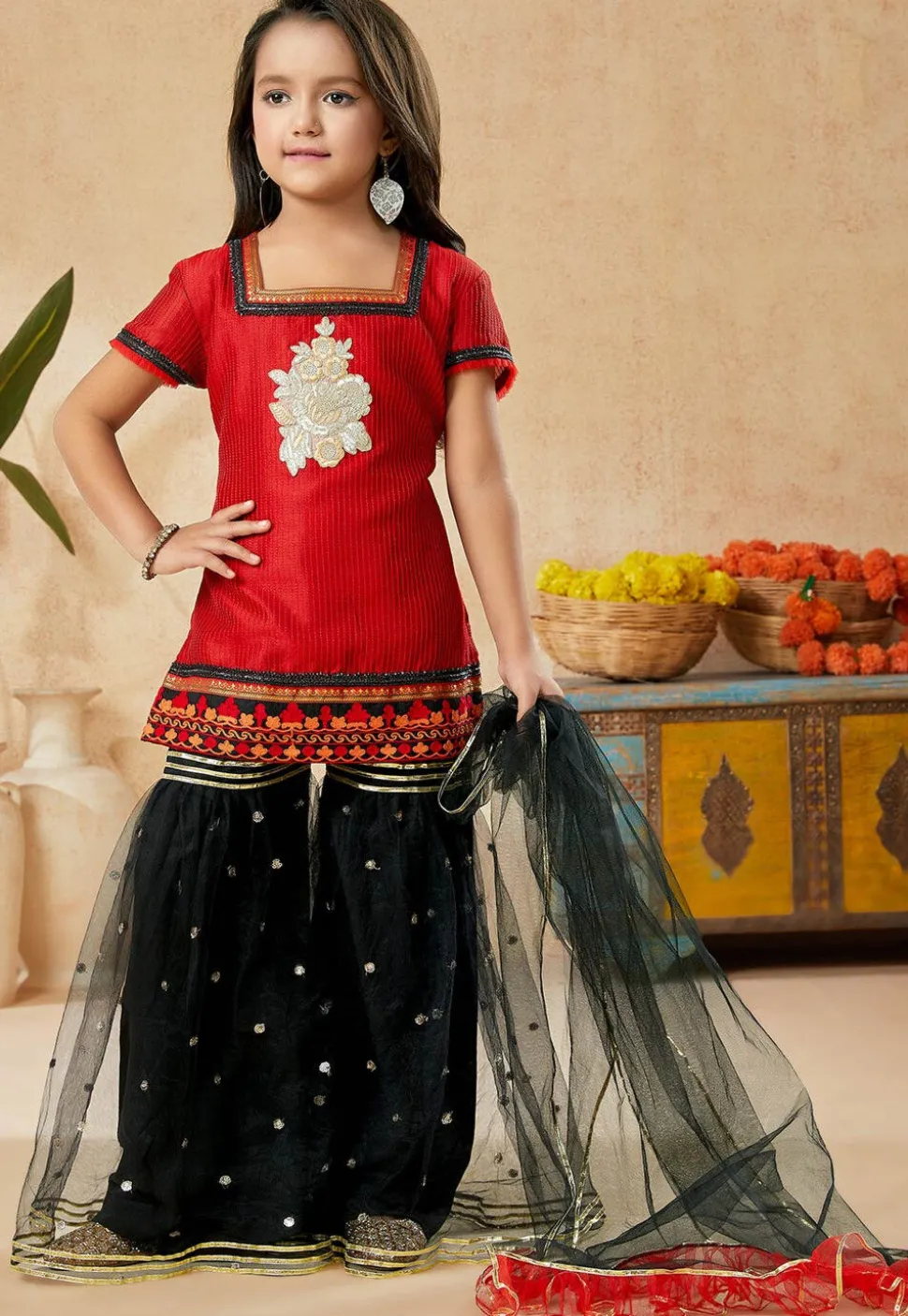 Embroidered Art Silk Pakistani Suit in Red