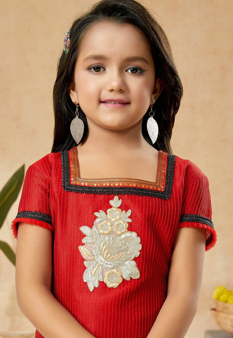 Embroidered Art Silk Pakistani Suit in Red