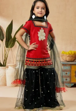 Embroidered Art Silk Pakistani Suit in Red