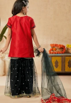 Embroidered Art Silk Pakistani Suit in Red