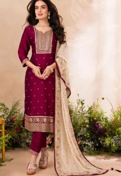 Embroidered Art Silk Pakistani Suit in Maroon
