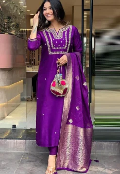 Embroidered Art Silk Pakistani Suit in Purple