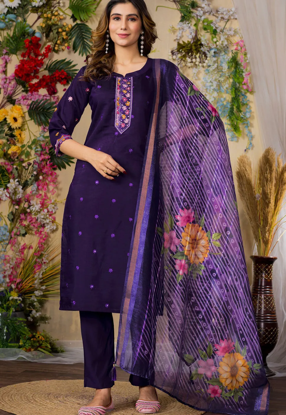 Embroidered Art Silk Pakistani Suit in Purple
