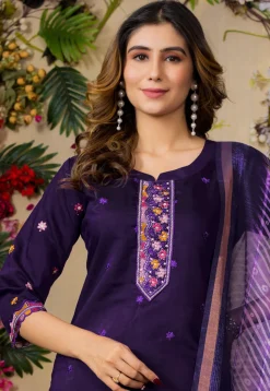 Embroidered Art Silk Pakistani Suit in Purple