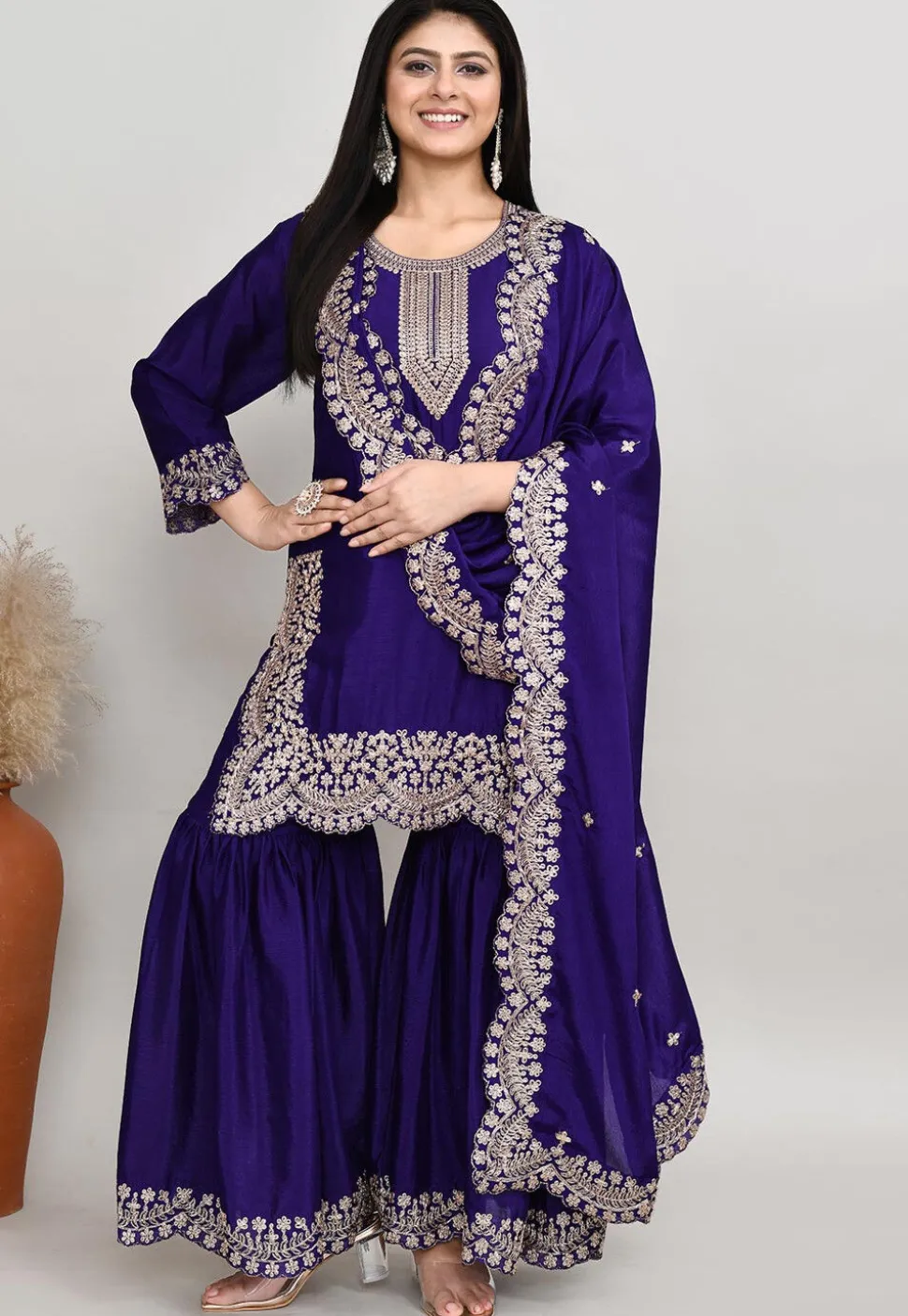 Embroidered Art Silk Pakistani Suit in Dark Purple