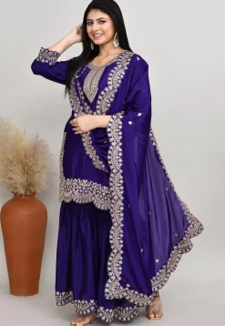 Embroidered Art Silk Pakistani Suit in Dark Purple