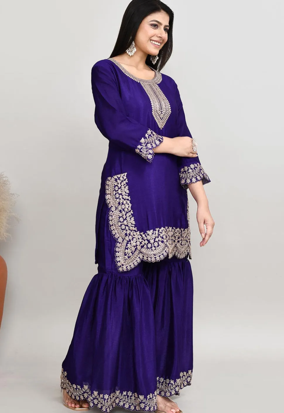 Embroidered Art Silk Pakistani Suit in Dark Purple