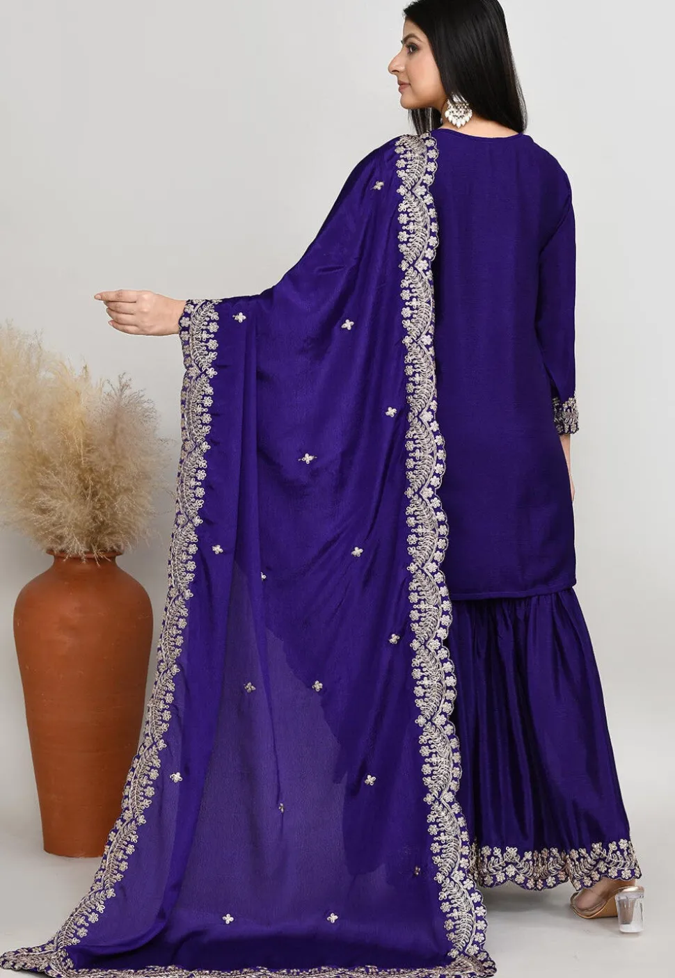 Embroidered Art Silk Pakistani Suit in Dark Purple