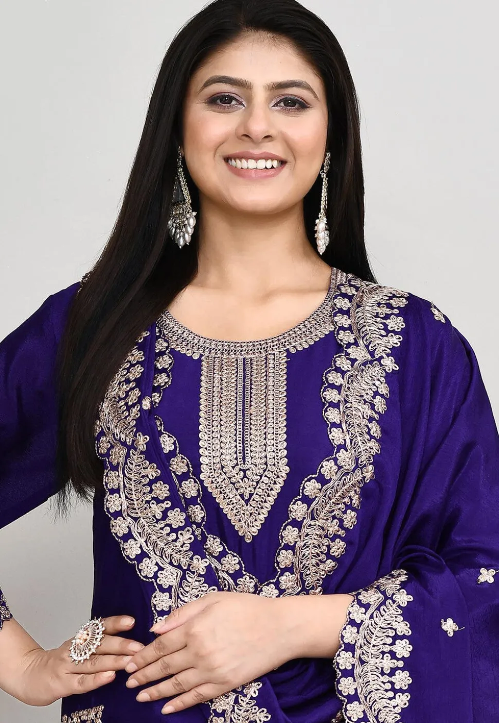 Embroidered Art Silk Pakistani Suit in Dark Purple
