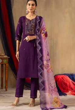 Embroidered Art Silk Pakistani Suit in Purple
