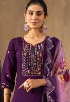 Embroidered Art Silk Pakistani Suit in Purple