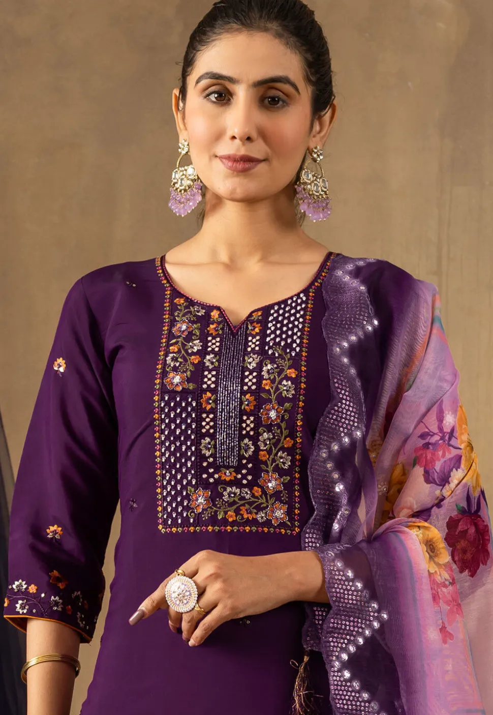 Embroidered Art Silk Pakistani Suit in Purple