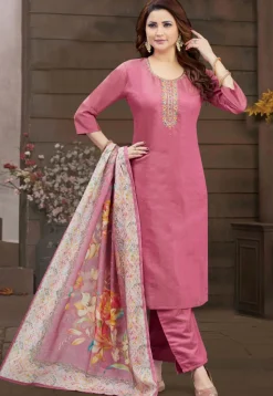 Embroidered Art Silk Pakistani Suit in Pink