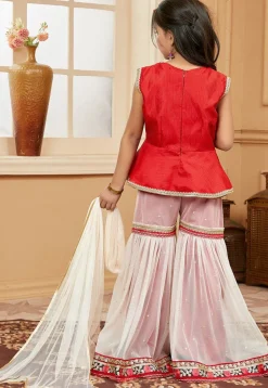 Embroidered Art Silk Pakistani Suit in Red
