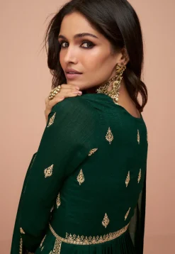 Embroidered Art Silk Pakistani Suit in Dark Green