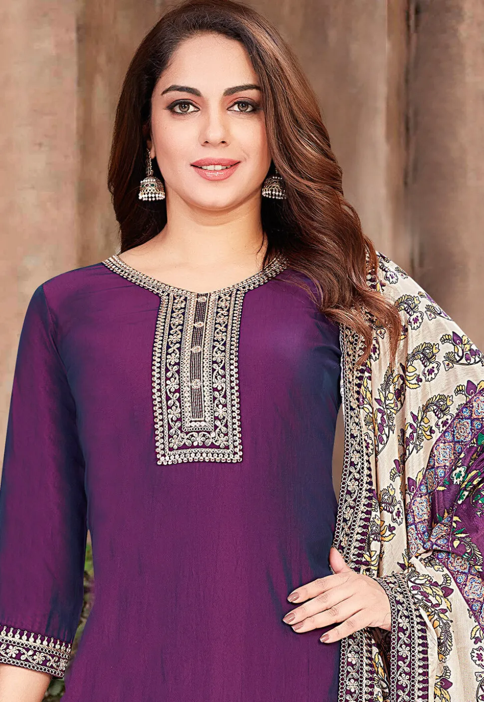 Embroidered Art Silk Pakistani Suit in Purple
