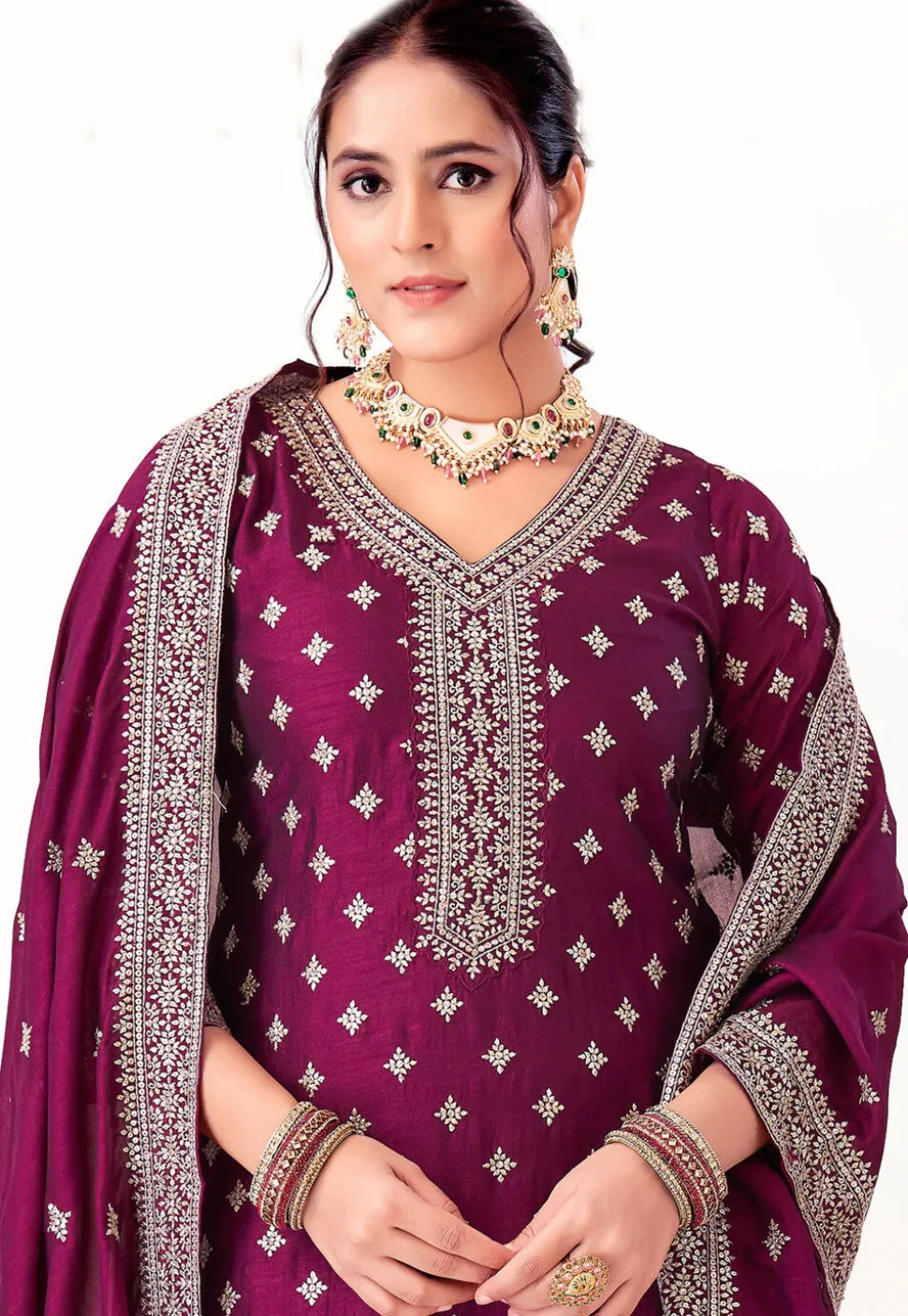 Embroidered Art Silk Pakistani Suit in Purple