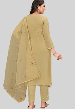 Embroidered Art Silk Pakistani Suit in Beige