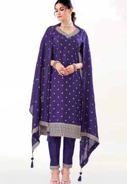 Embroidered Art Silk Pakistani Suit in Purple