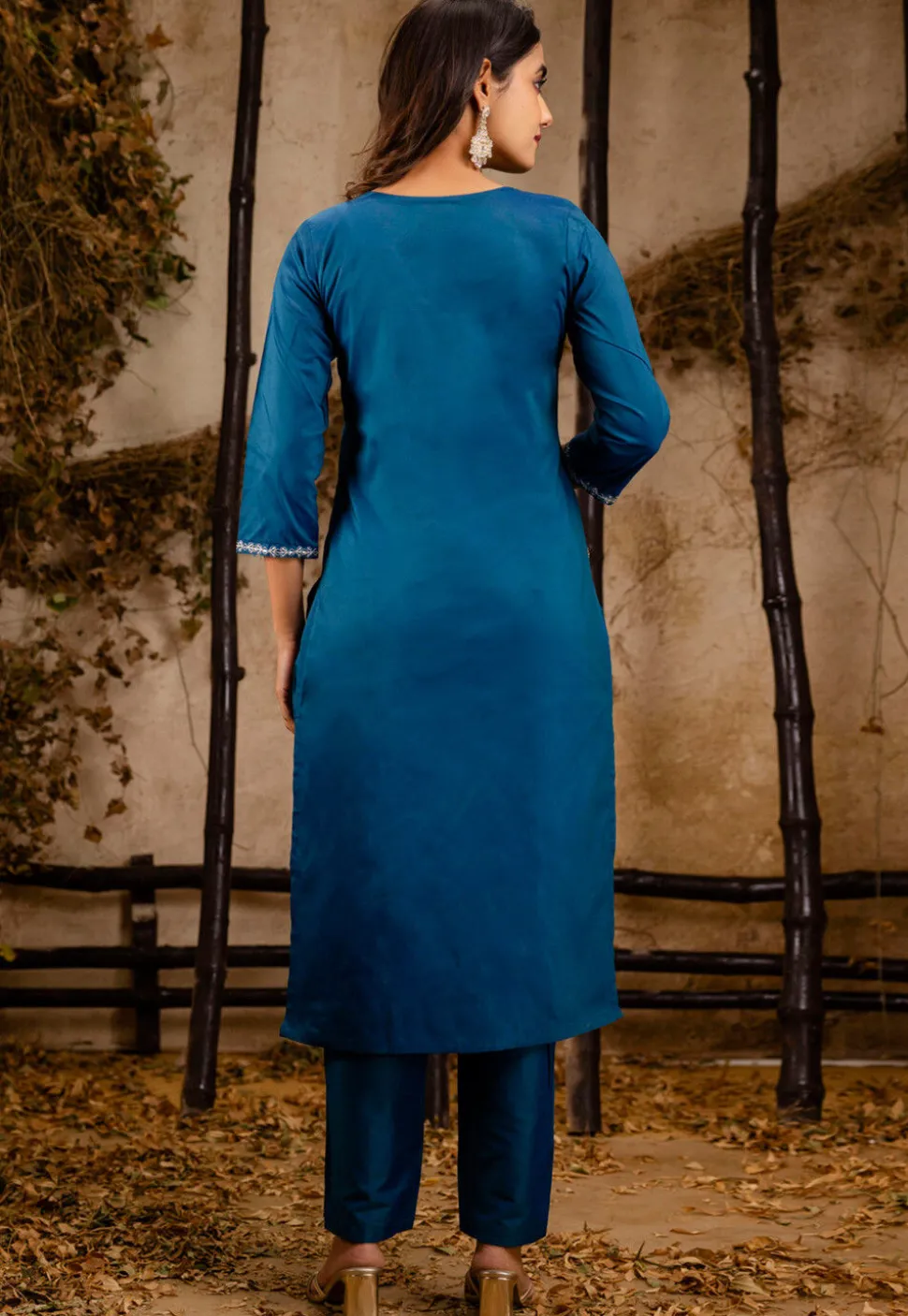 Embroidered Art Silk Pakistani Suit in Teal Blue